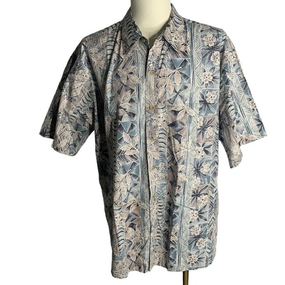 Cooke Street Reverse Print Hawaiian Shirt 2XL Grey Blue Floral Button Up Camp - Picture 1 of 6